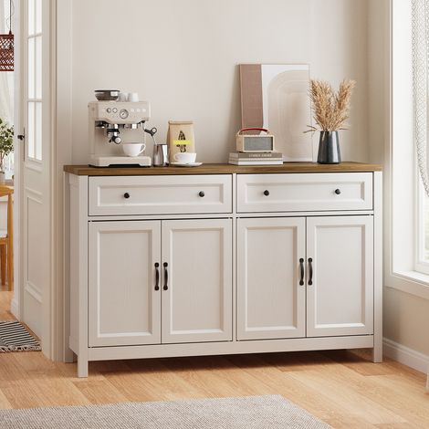 Sideboard mit 2 Schubladen & 4 Türen – Aufbewahrungsschrank mit Arbeitsplatte für Esszimmer, Wohnzimmer, Flur, 140 x 40 x 90 cm, Retro