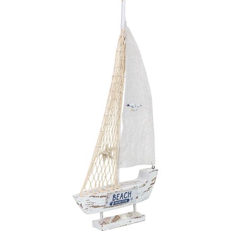 Figura de decoración barco de madera blanco 21x5x46h cm