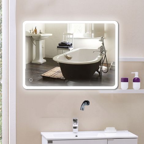 Aqrau Miroir mural de salle de bain, interrupteur tactile - Coins arrondis LCD - Blanc froid 6400 K - 12070cm