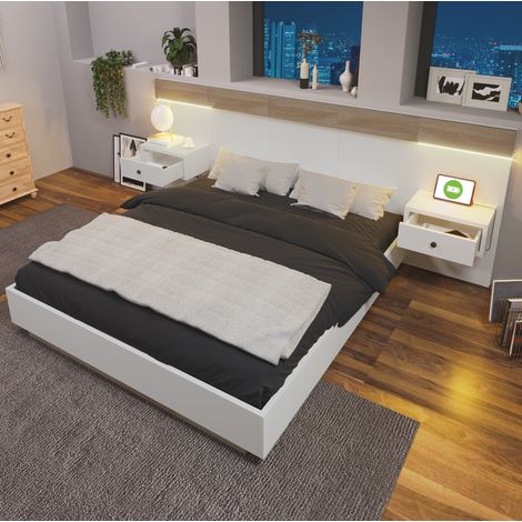 letto matrimoniale 160x200 USB LED legno bianco moderno OKMYHOME (1/5)