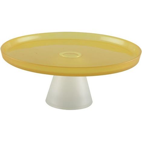 Plat à Gâteau sur Pied en Verre Présentoir à Dessert Jaune Citron et Blanc 21 x 10 cm - PANGIVO (1/3)