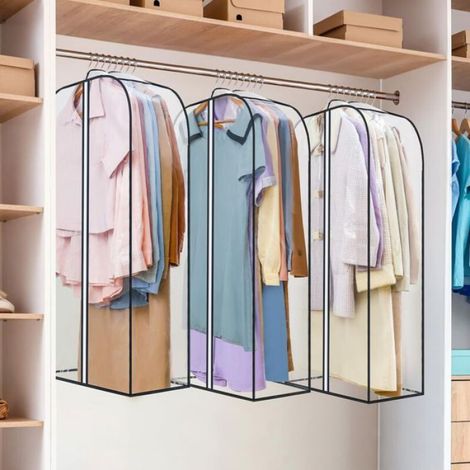 Lot de 6 housses à vêtements transparentes à fermeture éclair double face — Casier à manteaux de 25 cm — Sac à costumes de 12 m (1/5)