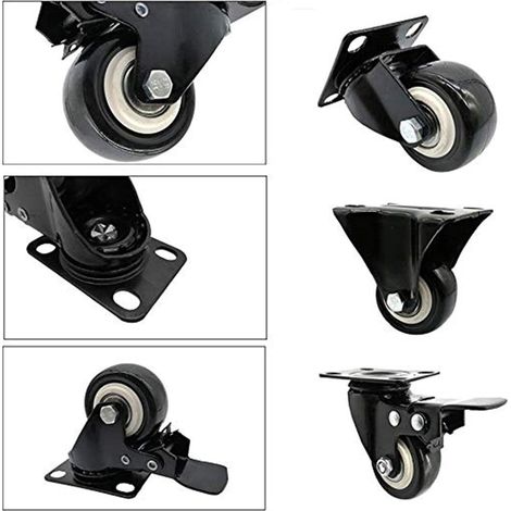Roulettes, 4pcs supports de roues pivotantes robustes pour roues pivotantes en caoutchouc PU et bidirectionnelles/universel/2 pouces (noir) (1/2)