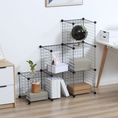 Étagère modulable en grille métallique 6 cubes noire 109 x 37 x 109 cm (1/5)