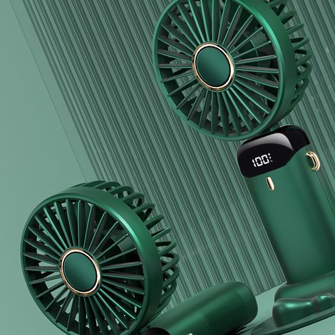 N15 2022 USB-Ventilator, Dunkelgrün, 3000 mAh, faltbar, Digitalanzeige, Mini-Handkühler für Schüler, mit Aromatherapie-Funktion, inklusive Dufttabletten und Kabel (1/5)