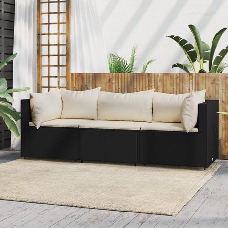 Salon de jardin 3 pcs - Ensemble Table et Chaise de Jardin - avec coussins Noir Résine tressée BV921402 - BonneVie (1/5)