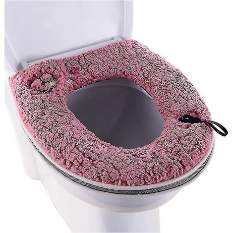 Housse de siège de toilettes douce, chaude, en peluche lavable, épaisse avec poignée et fermeture éclair (1/4)
