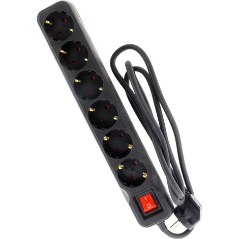 Multiprise Schuko + interrupteur 6x16A - 1,4m - Noir - Zenitech