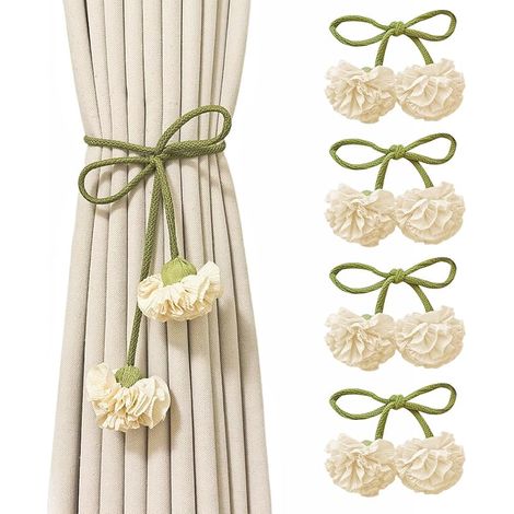 4 Pièces Attache Rideau Corde, Fleur Embrasse pour Rideaux, Embrasse Rideau Oeillet, Bohème Embrasses à Rideaux1107cm (1/5)