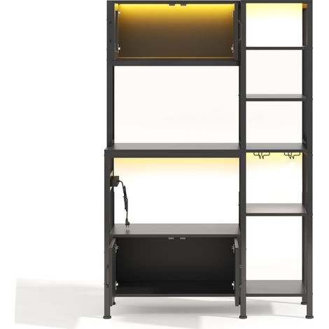Étagère de cuisine, meuble de cuisine avec prise et éclairage LED, étagère de bar, support pour micro-ondes avec fonction de rangement, porte-verres à vin, 180115cm (1/5)