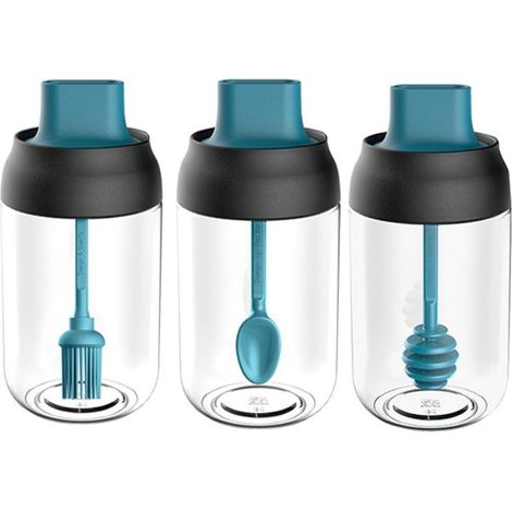 Pot À Épices En Verre - Couvercle Étanche Avec Cuillère Intégrée - Pour Sel Épices Huile D’olive Miel - Lot De 3 (1/3)
