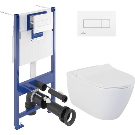 Villeroy & Boch – Pack WC bâti-support sans bride – Cuvette suspendue avec abattant frein de chute – Fixations invisibles – Plaque blanche (1/5)