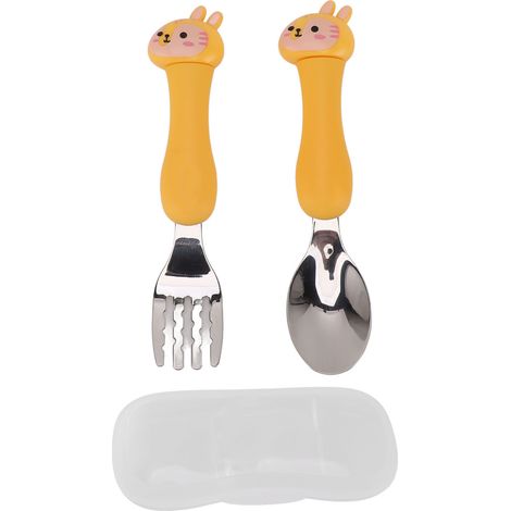 Niedliches Baby-Löffel- und Gabel-Set mit Eichhörnchen-Design aus Edelstahl mit PP-Griff zum Erlernen des Essens (1/5)
