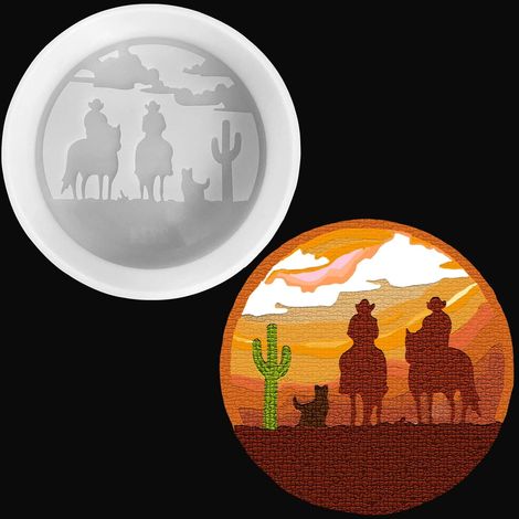 Moule frais de scène de coucher de soleil de cow-boy, moule fait main entièrement en silicone (1/3)