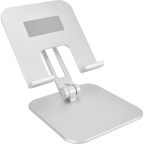 Support réglable pour tablette, support pliable et portable en alliage d'aluminium, couleur argent. (1/5)