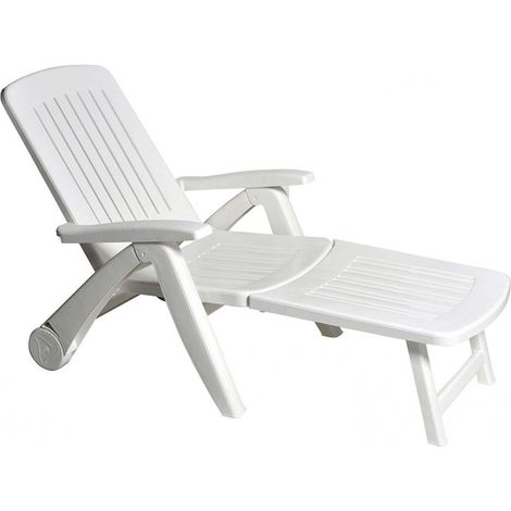 Lettino pieghevole da giardino bianco in plastica con ruote Cancun (1/3)