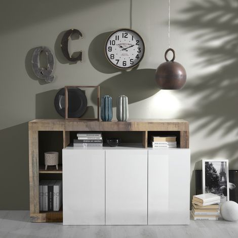 CREDENZA MOD. HAMBURG CM 146X42 H. 93 BIANCO LUCIDO E PERO (1/5)