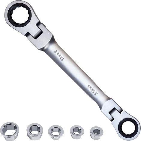 ] Clé à cliquet 180Flex-Head, clé à cliquet 7-en-1 à double anneau de 8, 10, 12, 13, 14, 17, 19mm, clé combinée à cliquet 72 dents, en acier chromé CV (1/4)