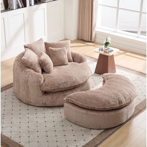 Sillón lounge café 190,5x138x63 cm de poliéster con puf para salón - MEUBLIV (1/5)