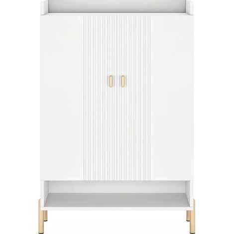 Moderne weiße und goldene Schuhkommode mit 6 Ablagen, platzsparend aus Holz und Metall (1/5)