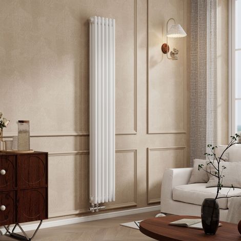 Duschparadies 3 Säulen Traditioneller Heizkörper in Gusseisen-Optik 1800x290mm 1204W für Warmwasserbetrieb Weiß (1/5)