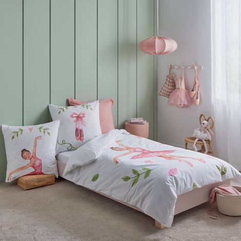 Housse de couette enfant percale de coton danseuse étoile Rose 140x200 cm