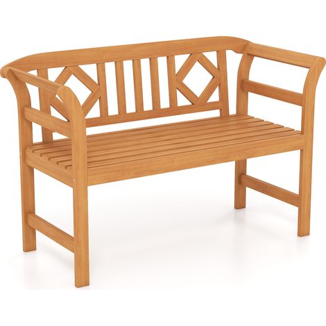 Banc d'Extérieur en Bois d'Acacia pour 2 Personnes avec Dossier et Accoudoirs, Capacité 360 KG, 118 x 50 x 78,5 cm, pour Porche, Arrière-cour(2) (1/5)