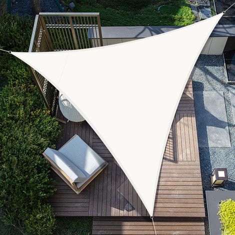 JSSEVN - Triangular Shade Sail 3x3x3m Waterproof UV Protection Shade Cloth for Patio, Garden, Terrace, Outdoor, Balcony, Cream (1/5)