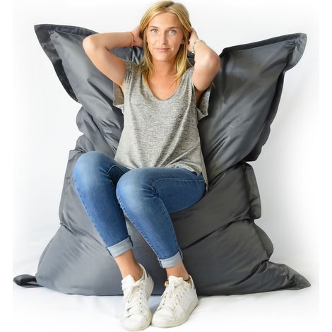 Pouf Géant XL 160 x120 cm Intérieur et Extérieur, Déhoussable, Salon, Jardin, Anthracite BiG52