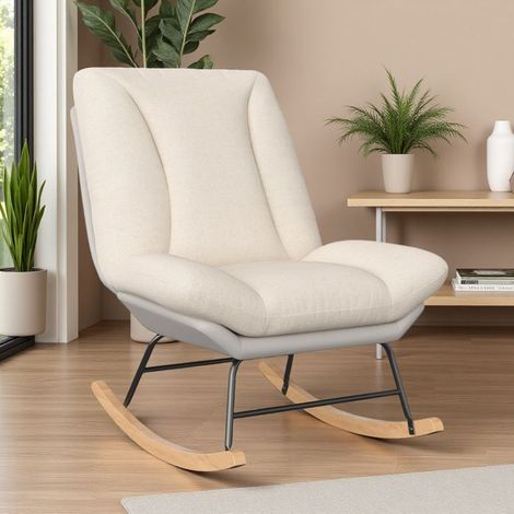 Rockingstuhl - TANANT - Verstellbar - Beige Stoff - Holzbeine - Optimaler Komfort