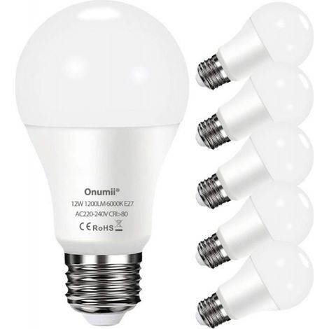 Ampoule LED E27 12W équivalent à une ampoule de 100W, 1400LM blanc froid 6000K, grand culot à vis A60 E27, 220-240V - paquet de 6 (1/4)