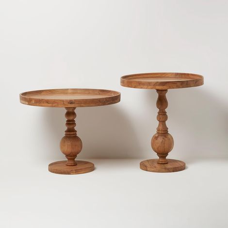 HOMESCAPES Pillar Solid Acacia Wood Side Tables – Set of 2 (1/5)