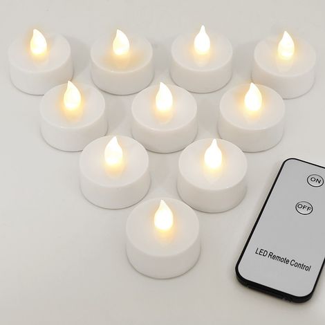 MONZANA® 10 Pcs LED Tea light Candles with Batteries and Remote Control  300 Hour Electric Warm White Flickering Flame Effect  3.7cm Round Flameless Realistic Tea Lights