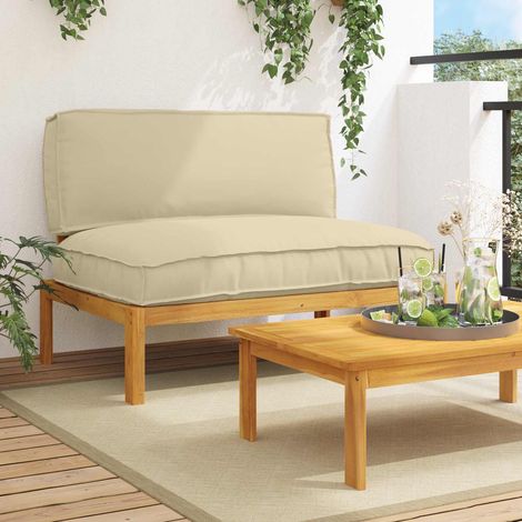 vidaXL Sofa Set mit Kissen Beige 120 x 92 x 69 cm Massivholz Akazie (1/5)