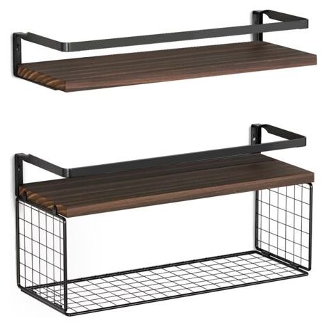 Etagère et rangement de douche，Étagères flottantes avec panier de rangement en fil métallique, étagères de salle de bain au-dessus des toilettes avec garde-corps en métal de protection