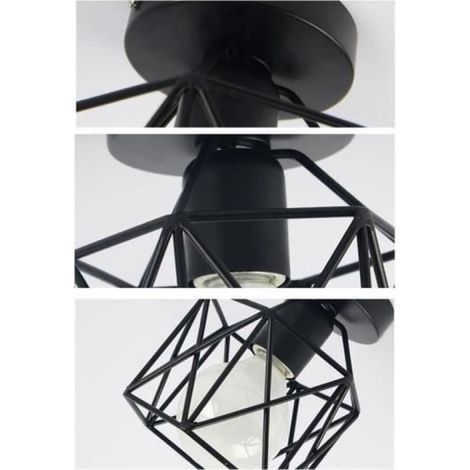 Plafonnier Industrielle en Métal Losange - Noir - Chambre - 1 ampoule - 40W - E27 (1/4)