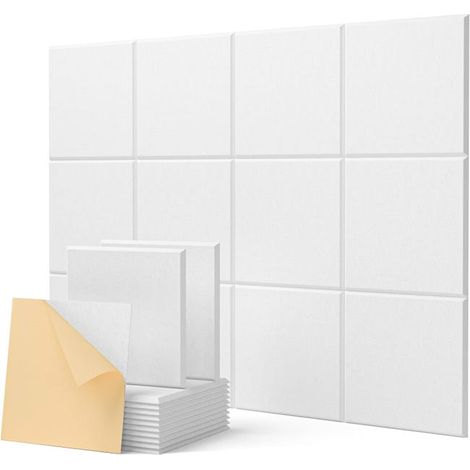 Pannelli fonoassorbenti autoadesivi in schiuma, ad alta densità, per la riduzione del rumore, adatti a pareti e soffitti, bianchi (30 x 30 cm), 12 fogli per confezione (1/4)