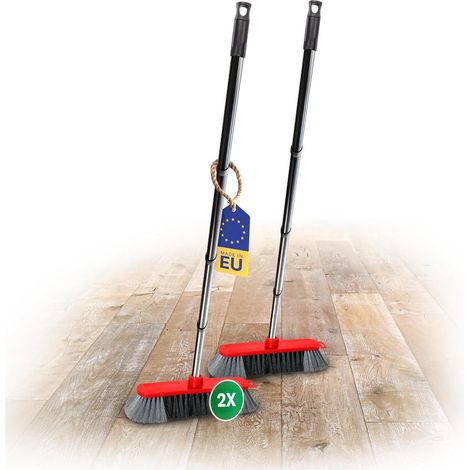 Novaliv lot de 2 balais d'intérieur en plastique 30 cm POILS SYNTHÉTIQUES FINS balai de balayage balai d'entrée rouge avec manche manche enfichable