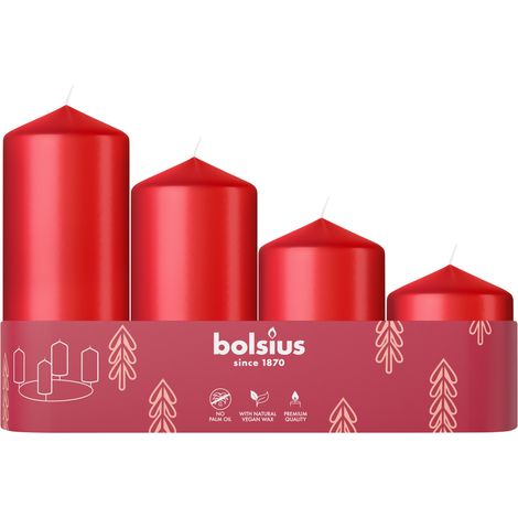 Bolsius Stumpenkerzen 4er Tray abgestuft Ø 4,8 cm zartes rot Stumpenkerze
