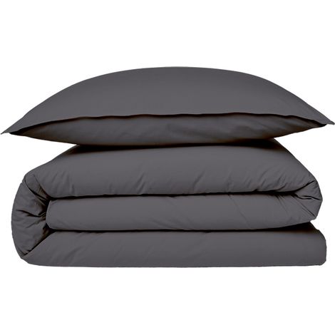 Housse de couette en coton 57 fils unie zinc 200x200cm