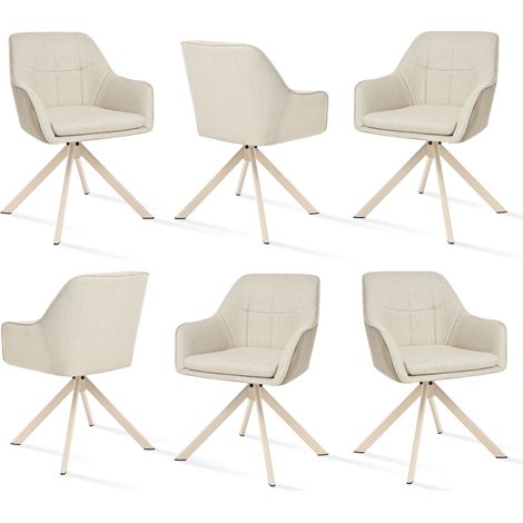 Goeurvant Moderner Esszimmerstühle mit dicker Doppelsitzpolsterung, breiter Rückenlehne und ergonomischen Armlehnen - 6er Set - Beige - Leinen