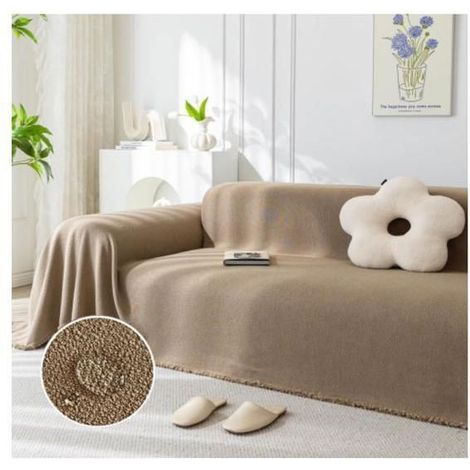 Plaid für große Sofas in Sepia, wasserdichter und kratzfester Katzenbezug, universell für 1- bis 4-Sitzer mit dekorativen Ecken