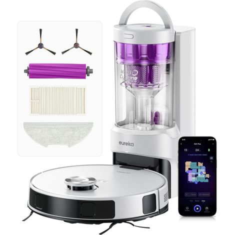 Robot Aspirateur de 8000 Pa avec Station de Vidange Automatique sans Sac, Robot Aspirateur Laveur Anti Enchevêtrement, Évitement d'obstacles 3D, Autonomie de 180 Minutes (1/5)