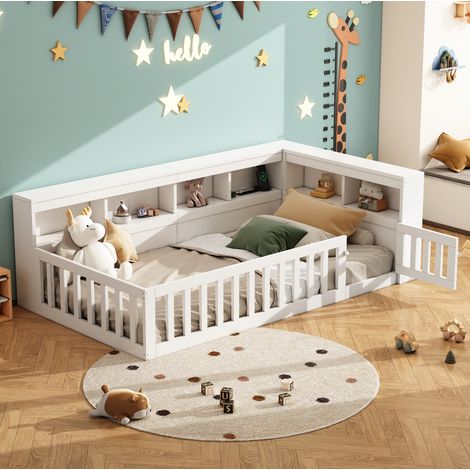 Bett Daybed 90x200 cm modern in Weiß, Spanplatte und MDF, mit Lattenrost, Seitenfach, Steckdose und USB (1/5)
