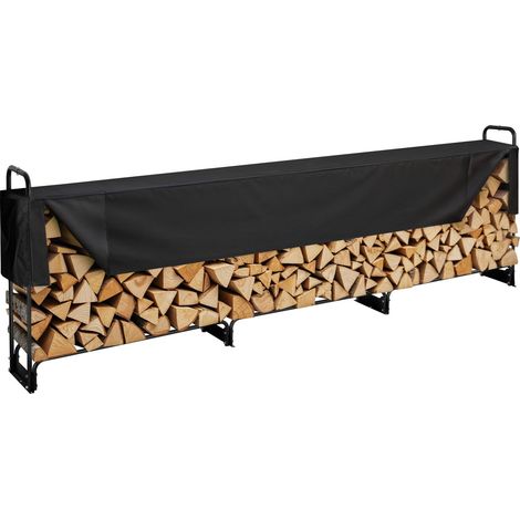 Range Bûches Extérieur 386x36x117 cm Abri Bois de Chauffage avec Couverture Imperméable 600D Oxford Porte-bûches pour Cheminée Support de Bûche Intérieur pour 3/4 de Corde de Bois de Chauffage (1/5)