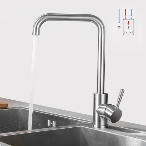 Lonheo Niederdruck armatur Küche Wasserhahn aus Edelstahl, Die Küchenarmatur ist 360° Schwenkbar und für Kaltwasser und einen Wasserboiler konzipiert, 7 Form (1/5)