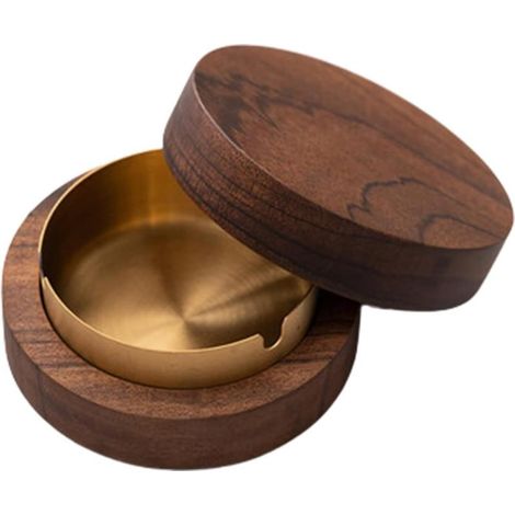 Winddichter Aschenbecher aus Naturmaterial goldfarben, Deckel wind- und geruchsresistent, für Balkon und (1/5)