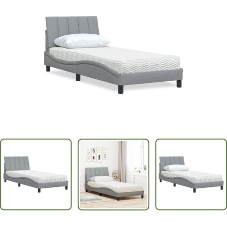 vidaXL Matelas en mousse - Lit avec matelas Hanko gris clair 90x190 cm tissu (1/5)