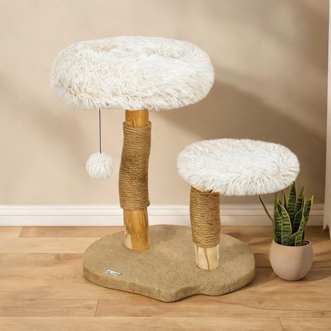 Arbre à chat en bois blanc avec plateforme et hamac (1/5)