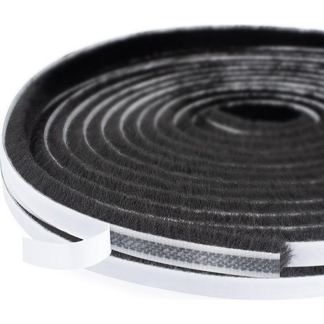 Joint de porte autocollant à brosse, 9 mm (l) x 5 mm (H) x 5 m (L), protection contre les insectes, brosse d'étanchéité pour porte, fenêtre, penderie, de porte, noir (1/5)